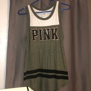 VS PINK army green white and black muscle tee
